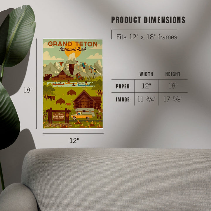 Grand Teton National Park, Wyoming, Geometric National Park Collection, Art & Giclee Prints - Lantern Press
