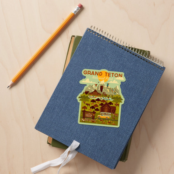 Grand Teton National Park, Wyoming, Geometric National Park Series, Contour, Lantern Press Artwork, Vinyl Sticker - Lantern Press