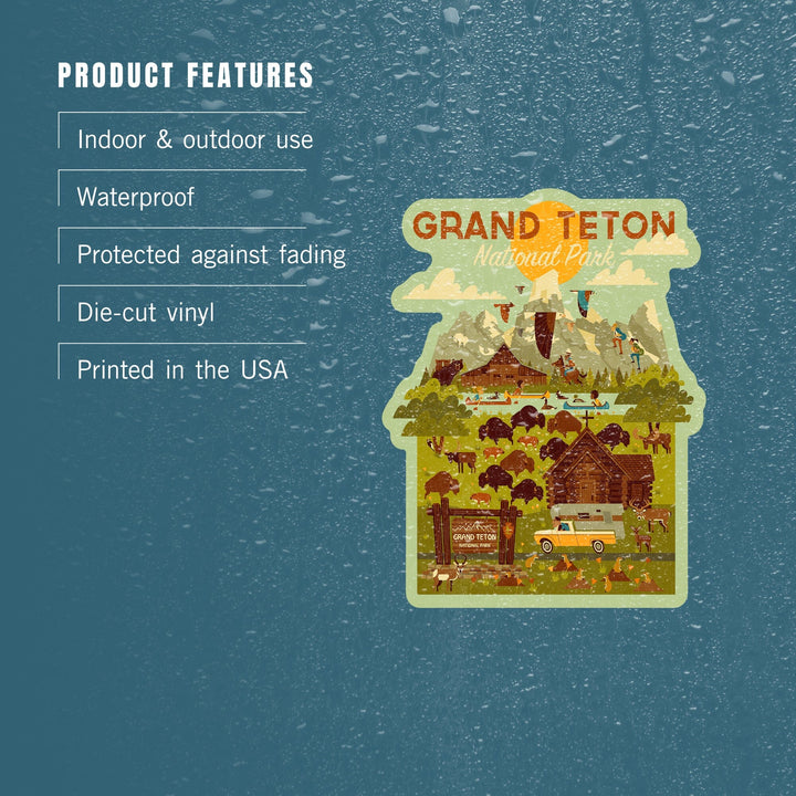 Grand Teton National Park, Wyoming, Geometric National Park Series, Contour, Lantern Press Artwork, Vinyl Sticker - Lantern Press