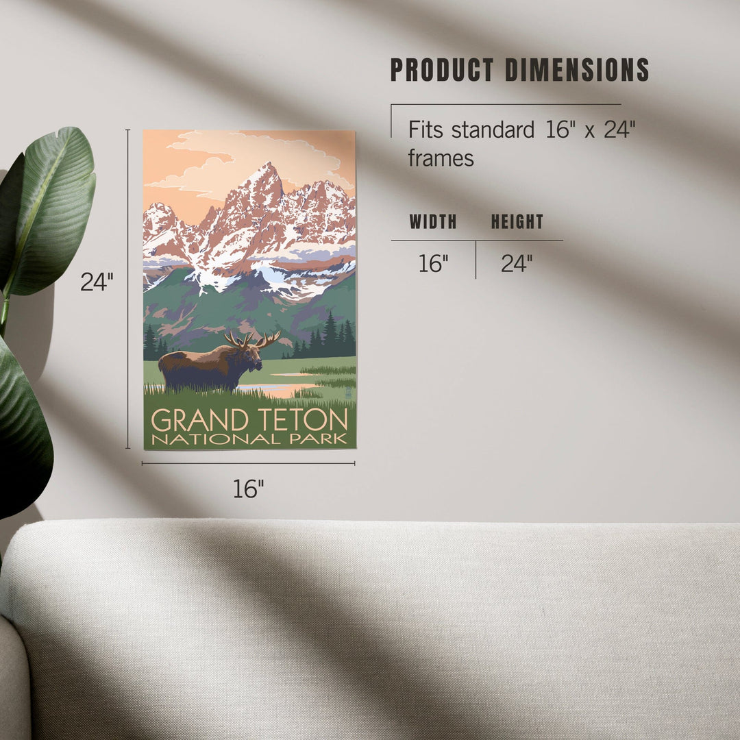 Grand Teton National Park, Wyoming, Moose and Mountains, Art & Giclee Prints - Lantern Press