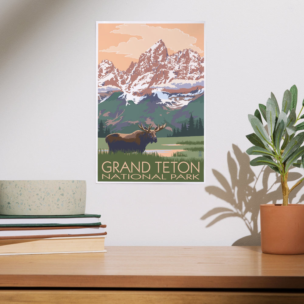 Grand Teton National Park, Wyoming, Moose and Mountains, Art & Giclee Prints - Lantern Press