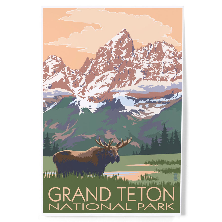 Grand Teton National Park, Wyoming, Moose and Mountains, Art & Giclee Prints Art Lantern Press 