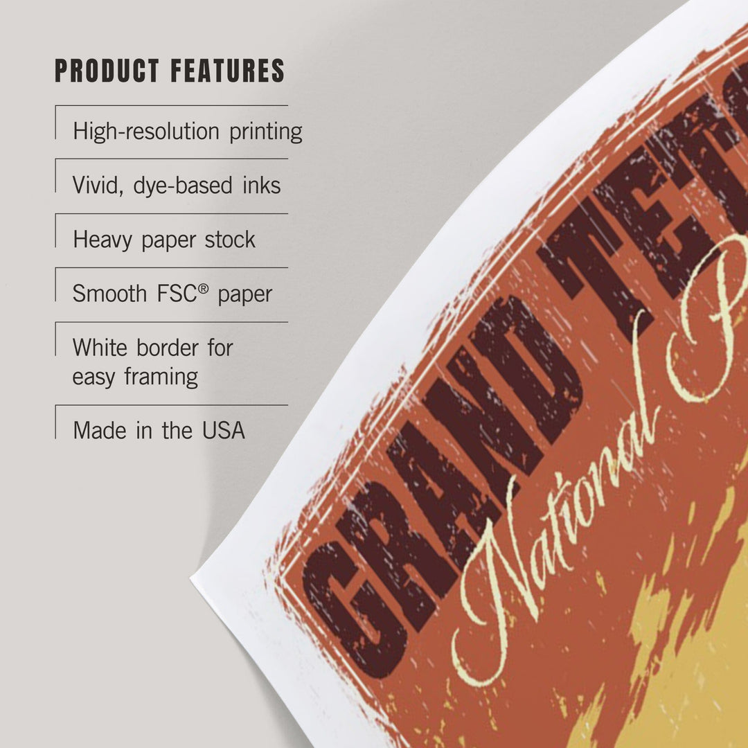 Grand Teton National Park, Wyoming, Mountain View and Elk, Distressed, Art & Giclee Prints - Lantern Press