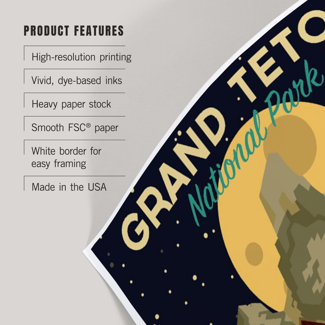 Grand Teton National Park, Wyoming, Nighttime Geometric, Art & Giclee Prints Art Lantern Press