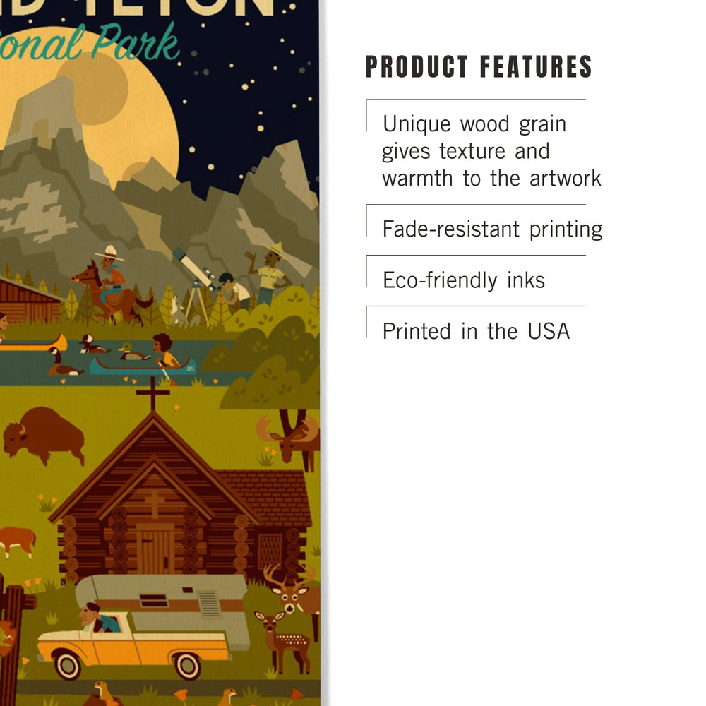 Grand Teton National Park, Wyoming, Nighttime Geometric, Wood Signs and Postcards Wood Lantern Press