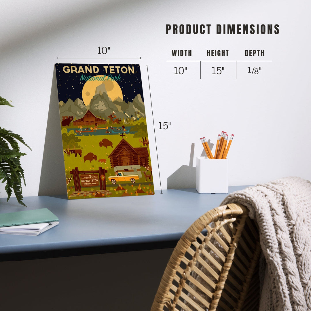 Grand Teton National Park, Wyoming, Nighttime Geometric, Wood Signs and Postcards Wood Lantern Press