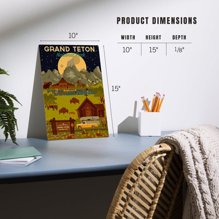 Grand Teton National Park, Wyoming, Nighttime Geometric, Wood Signs and Postcards Wood Lantern Press