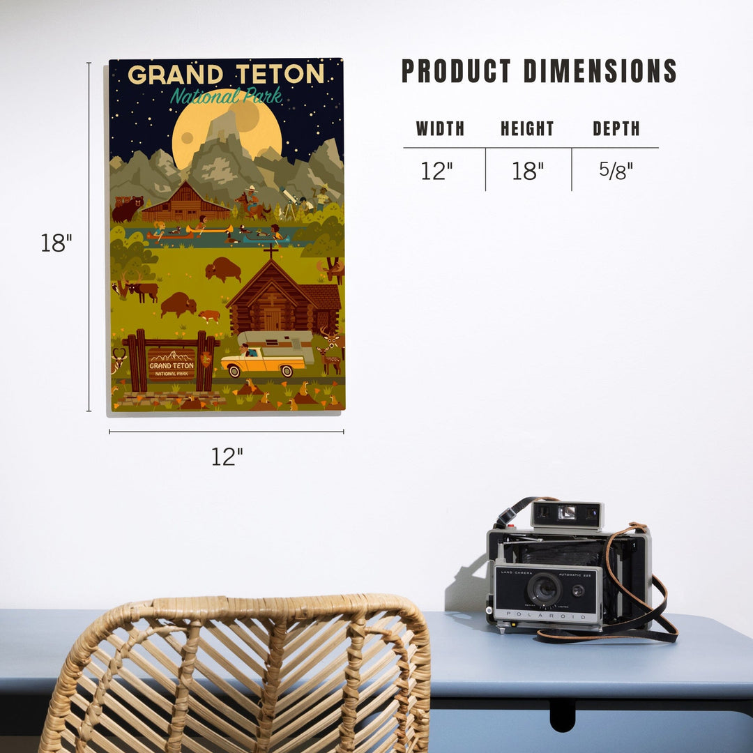 Grand Teton National Park, Wyoming, Nighttime Geometric, Wood Signs and Postcards Wood Lantern Press