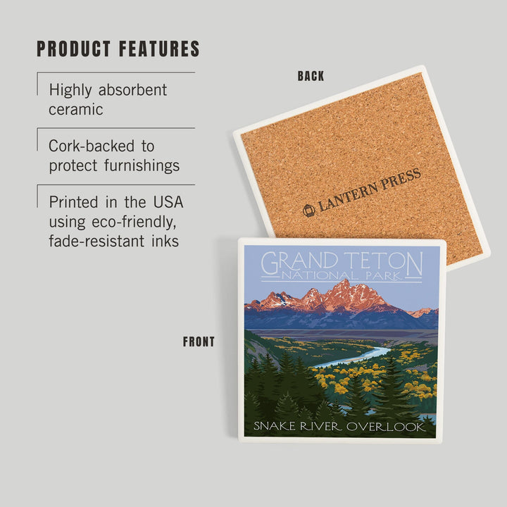 Grand Teton National Park, Wyoming, Snake River Overlook, Coasters Coasters Lantern Press