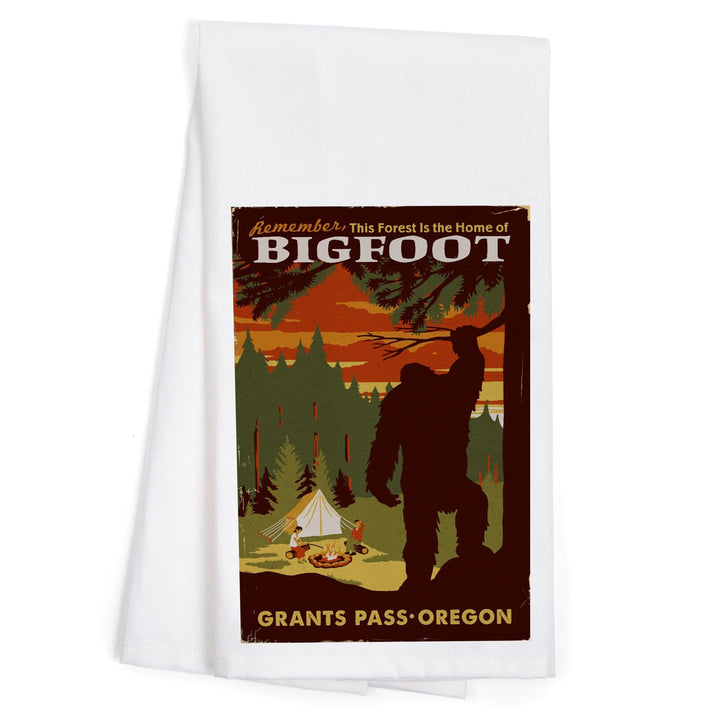 Grants Pass, Oregon, Home of Bigfoot, Organic Cotton Kitchen Tea Towels Kitchen Lantern Press