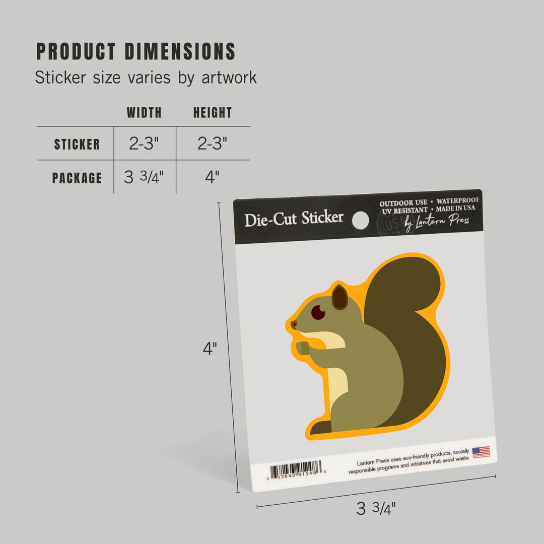 Gray Squirrel, Geometric, Contour, Lantern Press Artwork, Vinyl Sticker - Lantern Press