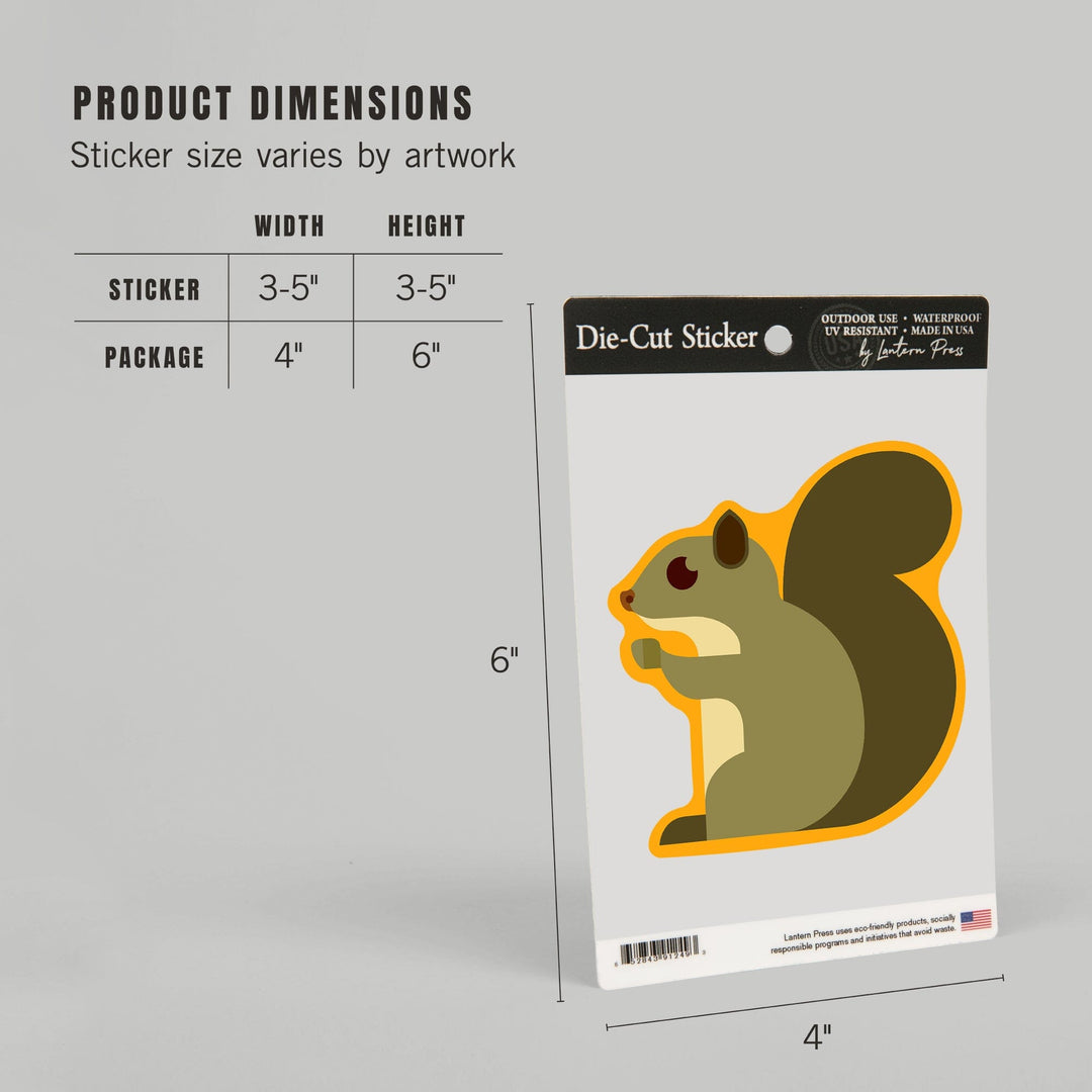 Gray Squirrel, Geometric, Contour, Lantern Press Artwork, Vinyl Sticker - Lantern Press