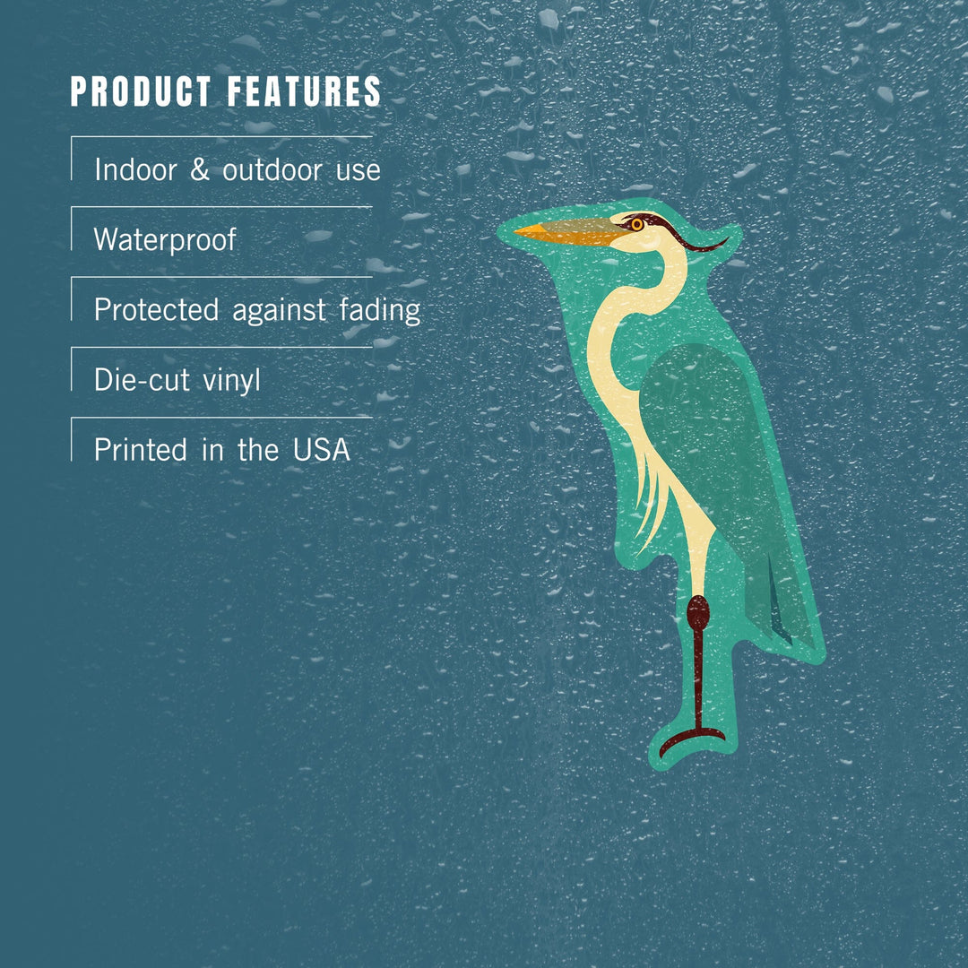 Great Blue Heron, Geometric, Contour, Lantern Press Artwork, Vinyl Sticker - Lantern Press