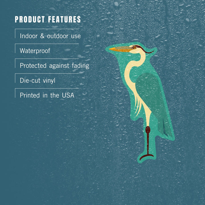 Great Blue Heron, Geometric, Contour, Lantern Press Artwork, Vinyl Sticker - Lantern Press