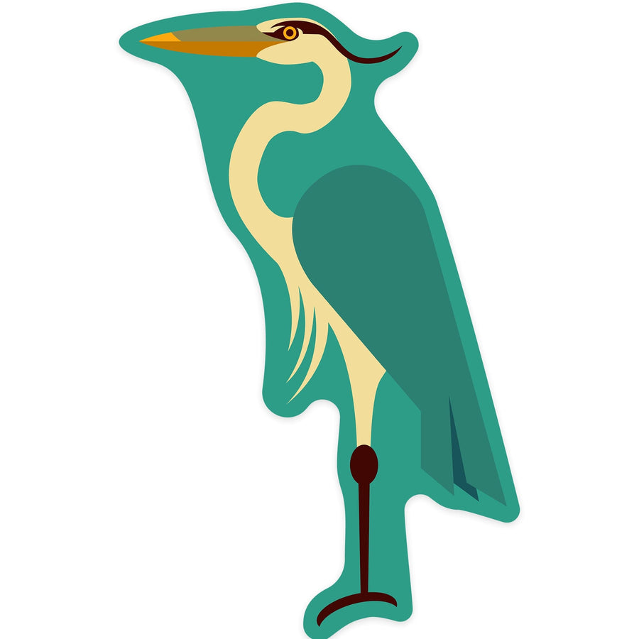 Great Blue Heron, Geometric, Contour, Lantern Press Artwork, Vinyl Sticker - Lantern Press