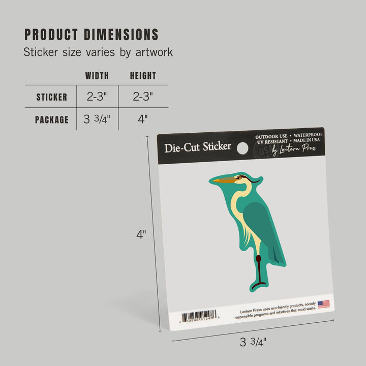 Great Blue Heron, Geometric, Contour, Lantern Press Artwork, Vinyl Sticker - Lantern Press