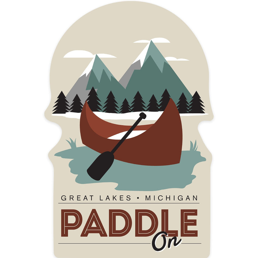 Great Lakes, Michigan, Paddle On, Contour, Lantern Press Artwork, Vinyl Sticker - Lantern Press
