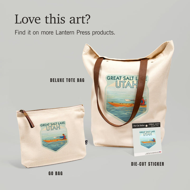 Great Salt Lake, Utah, Kayak Scene, Contour, Lantern Press Artwork, Vinyl Sticker - Lantern Press