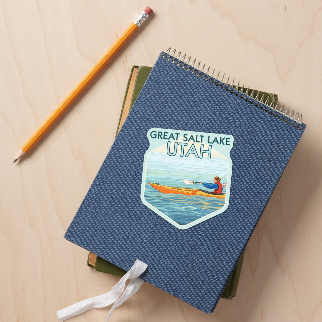 Great Salt Lake, Utah, Kayak Scene, Contour, Lantern Press Artwork, Vinyl Sticker - Lantern Press