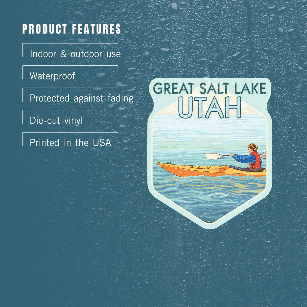 Great Salt Lake, Utah, Kayak Scene, Contour, Lantern Press Artwork, Vinyl Sticker - Lantern Press