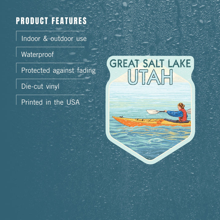 Great Salt Lake, Utah, Kayak Scene, Contour, Lantern Press Artwork, Vinyl Sticker - Lantern Press