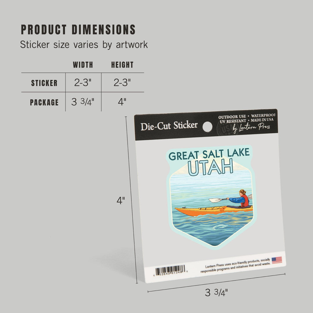 Great Salt Lake, Utah, Kayak Scene, Contour, Lantern Press Artwork, Vinyl Sticker - Lantern Press