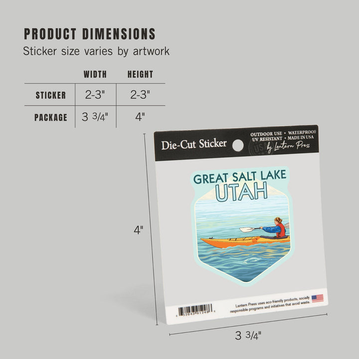 Great Salt Lake, Utah, Kayak Scene, Contour, Lantern Press Artwork, Vinyl Sticker - Lantern Press