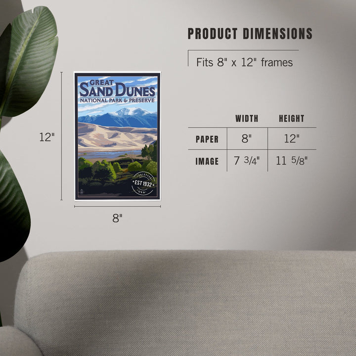 Great Sand Dunes National Park and Preserve, Colorado, Rubber Stamp, Art & Giclee Prints - Lantern Press