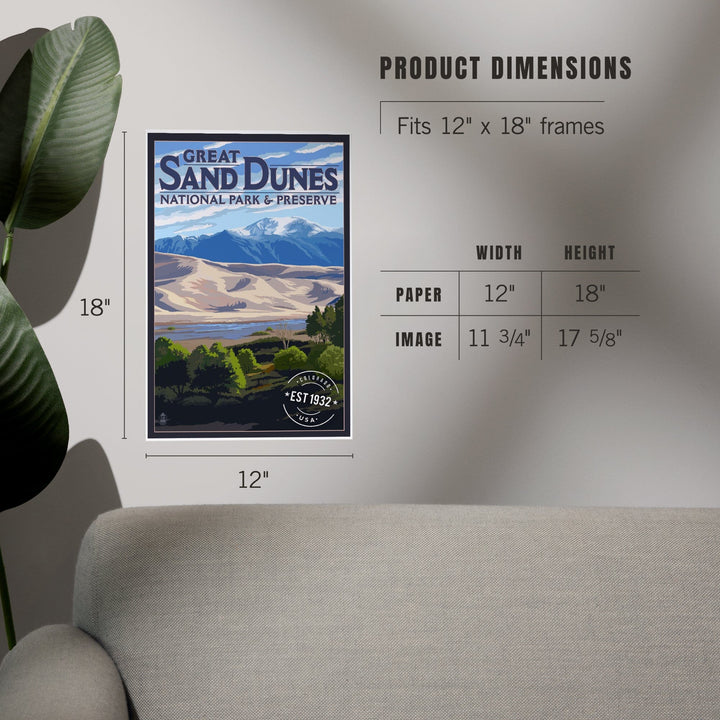 Great Sand Dunes National Park and Preserve, Colorado, Rubber Stamp, Art & Giclee Prints - Lantern Press