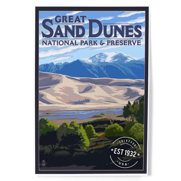 Great Sand Dunes National Park and Preserve, Colorado, Rubber Stamp, Art & Giclee Prints - Lantern Press