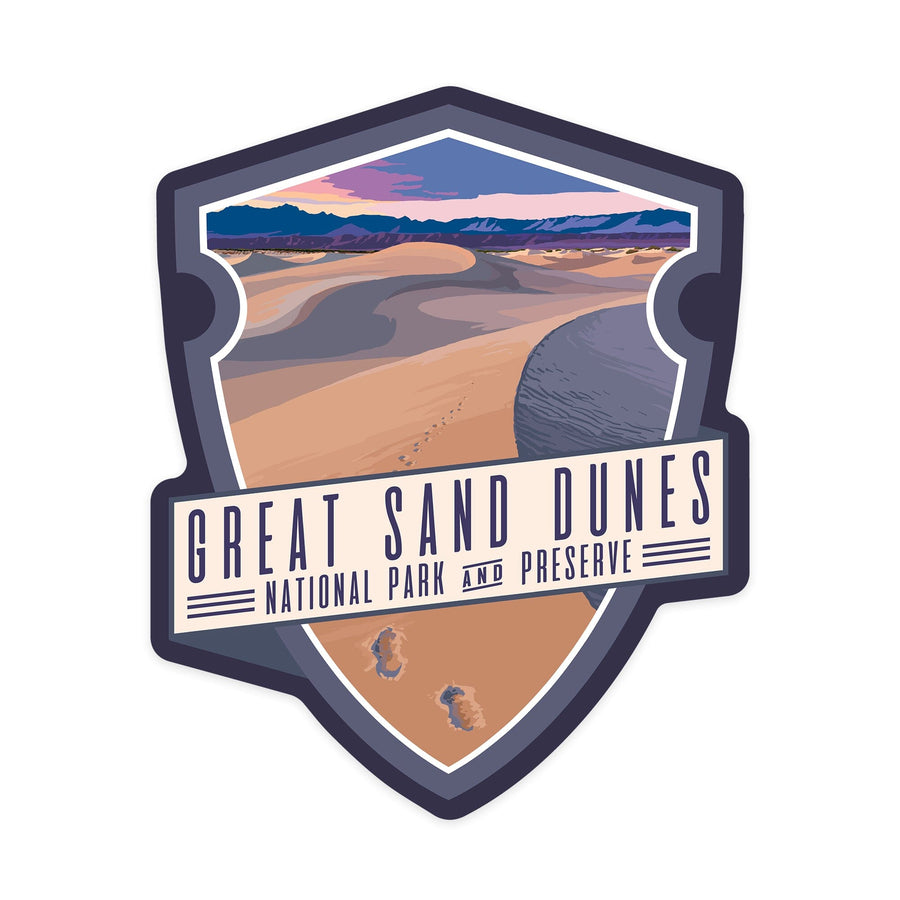 Great Sand Dunes National Park & Preserve, Colorado, Dunes & Footprints, Contour, Lantern Press Artwork, Vinyl Sticker - Lantern Press