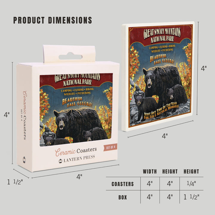 Great Smoky Mountain National Park, Tennessee, Black Bears Vintage Sign, Coasters Coasters Lantern Press