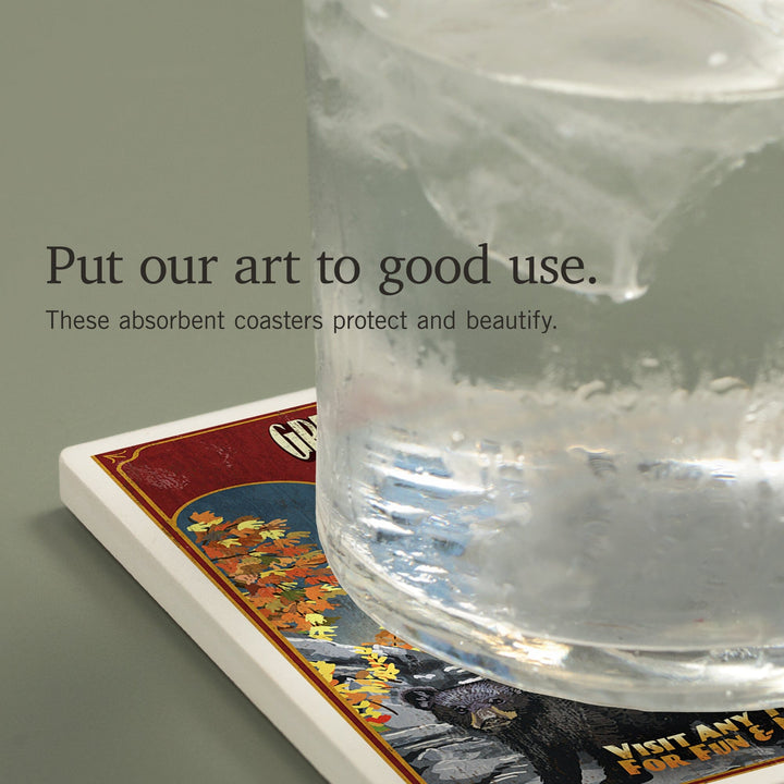 Great Smoky Mountain National Park, Tennessee, Black Bears Vintage Sign, Coasters Coasters Lantern Press