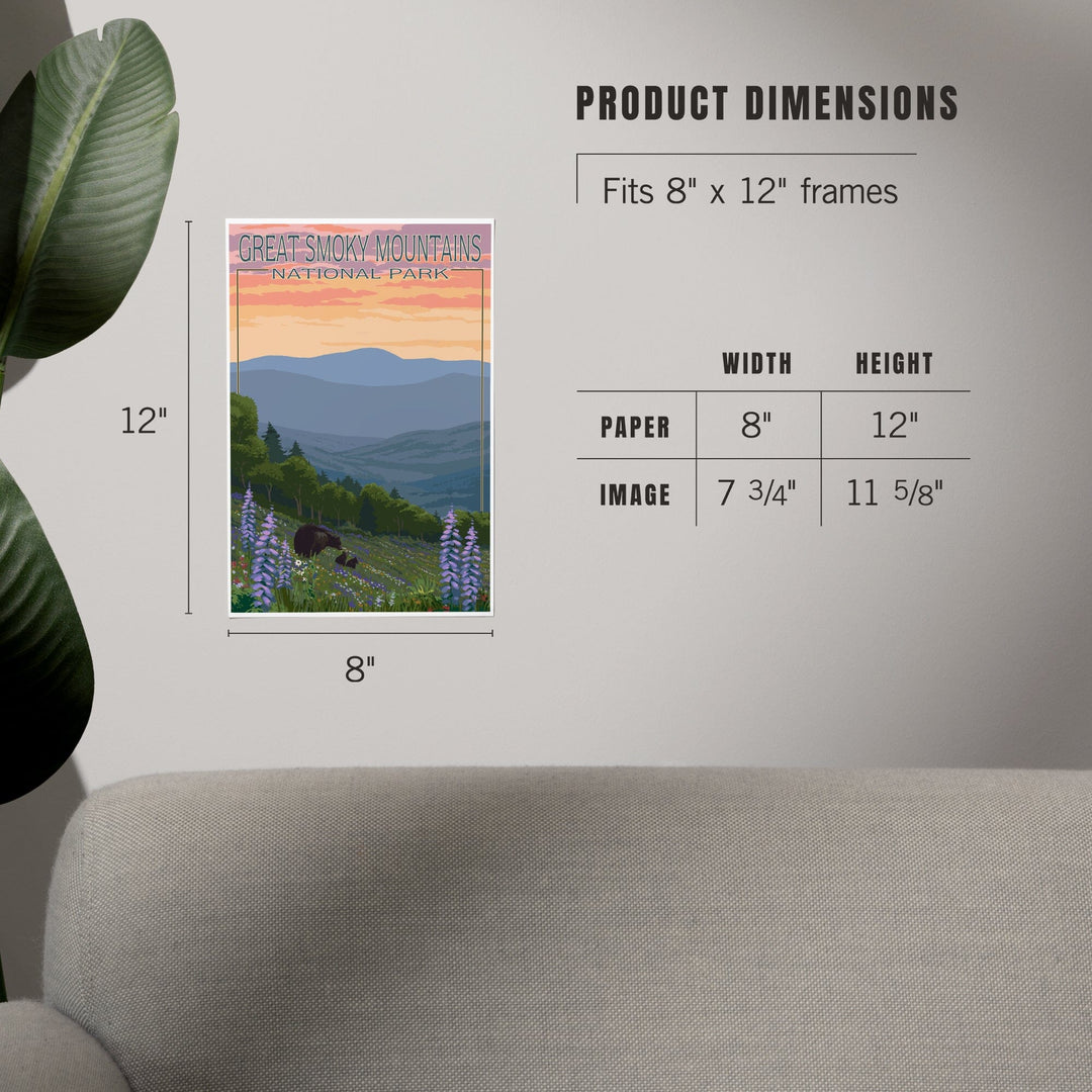 Great Smoky Mountains National Park, Bear and Spring Flowers, Art & Giclee Prints - Lantern Press