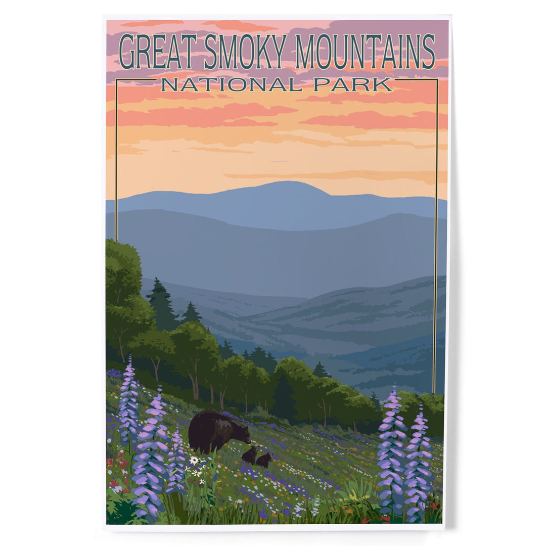 Great Smoky Mountains National Park, Bear and Spring Flowers, Art & Giclee Prints - Lantern Press