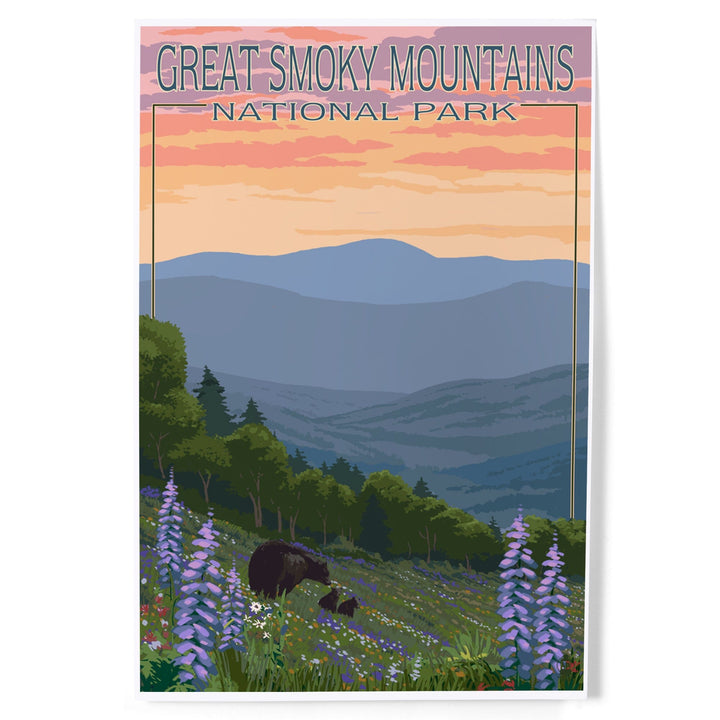 Great Smoky Mountains National Park, Bear and Spring Flowers, Art & Giclee Prints Art Lantern Press 