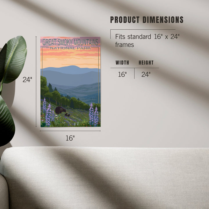 Great Smoky Mountains National Park, Bear and Spring Flowers, Art & Giclee Prints Art Lantern Press 