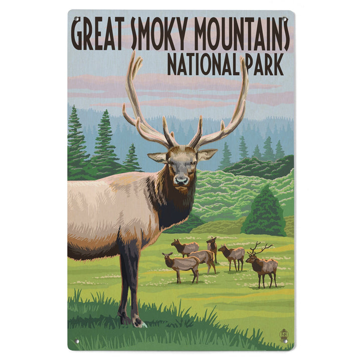 Great Smoky Mountains National Park, Elk Herd, Lantern Press Artwork, Wood Signs and Postcards - Lantern Press