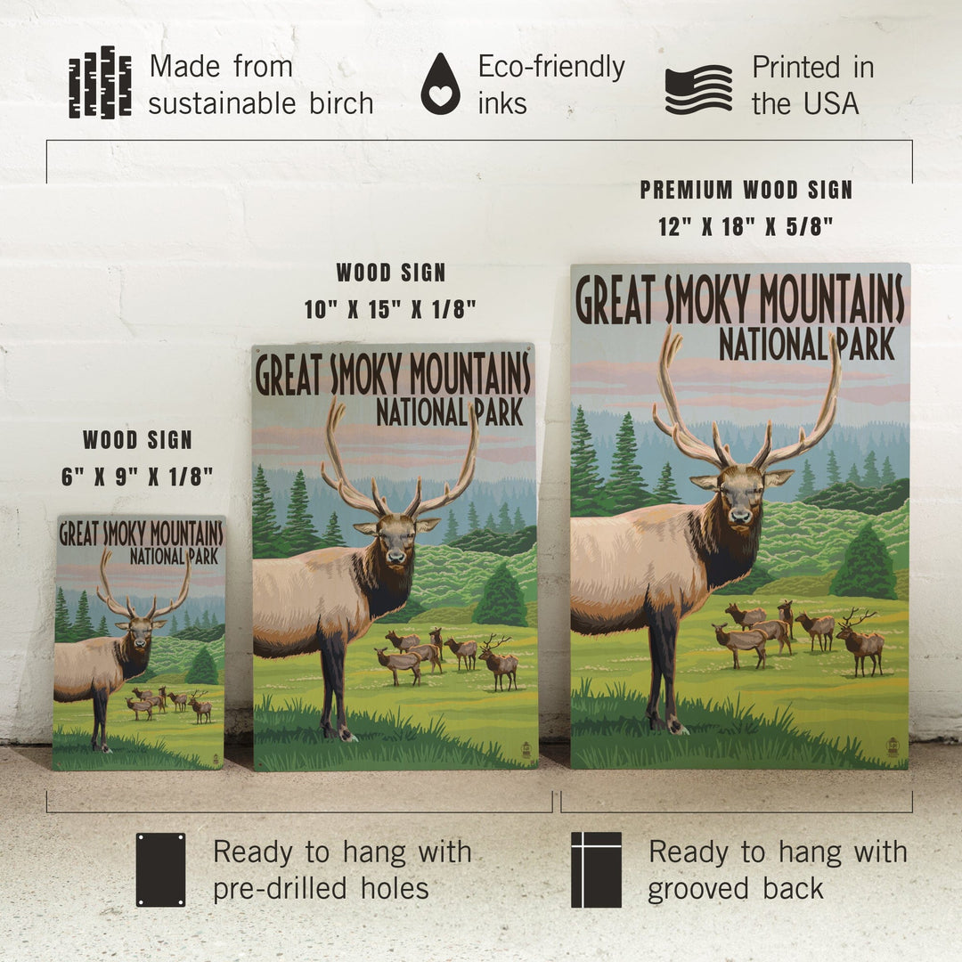 Great Smoky Mountains National Park, Elk Herd, Lantern Press Artwork, Wood Signs and Postcards - Lantern Press