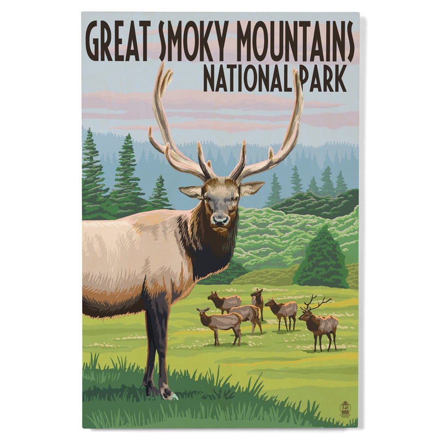 Great Smoky Mountains National Park, Elk Herd, Lantern Press Artwork, Wood Signs and Postcards - Lantern Press