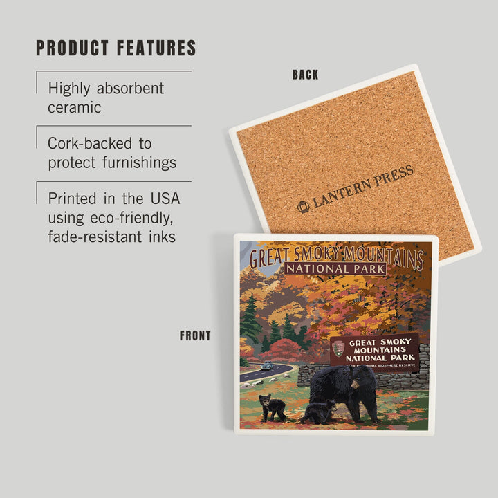 Great Smoky Mountains National Park, Park Entrance and Bear Family Press, Coasters Coasters Lantern Press
