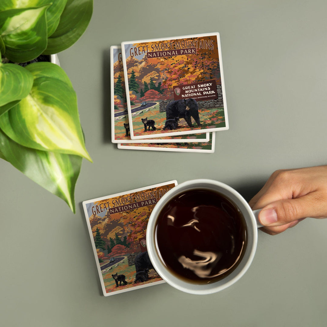 Great Smoky Mountains National Park, Park Entrance and Bear Family Press, Coasters Coasters Lantern Press