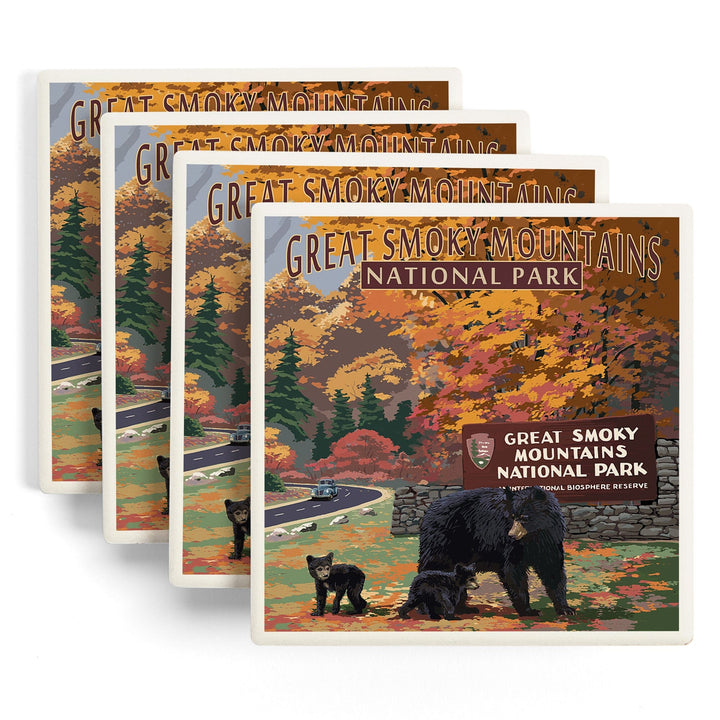 Great Smoky Mountains National Park, Park Entrance and Bear Family Press, Coasters Coasters Lantern Press