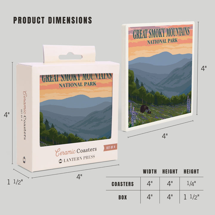 Great Smoky Mountains National Park, Tennessee, Bear and Spring Flowers Press, Coasters Coasters Lantern Press