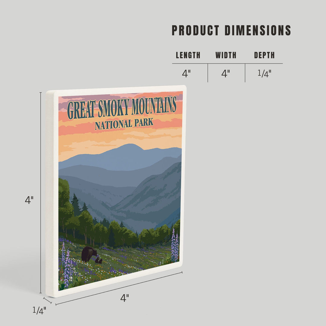 Great Smoky Mountains National Park, Tennessee, Bear and Spring Flowers Press, Coasters Coasters Lantern Press