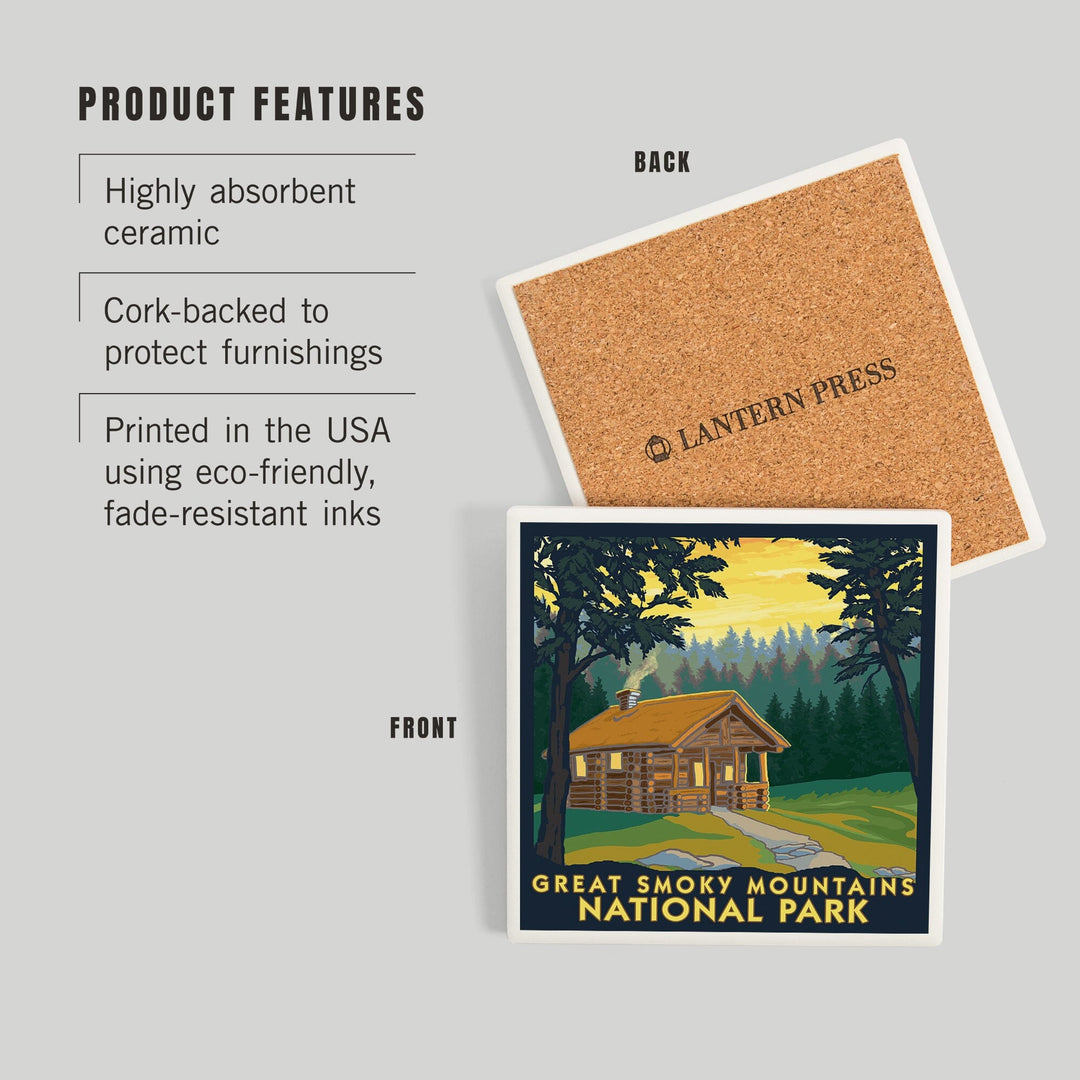 Great Smoky Mountains National Park, Tennessee, Cabin in the Woods, Coasters Coasters Lantern Press