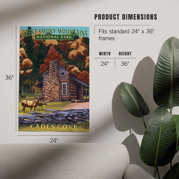 Great Smoky Mountains National Park, Tennessee, Cades Cove and John Oliver Cabin Press, Art & Giclee Prints - Lantern Press