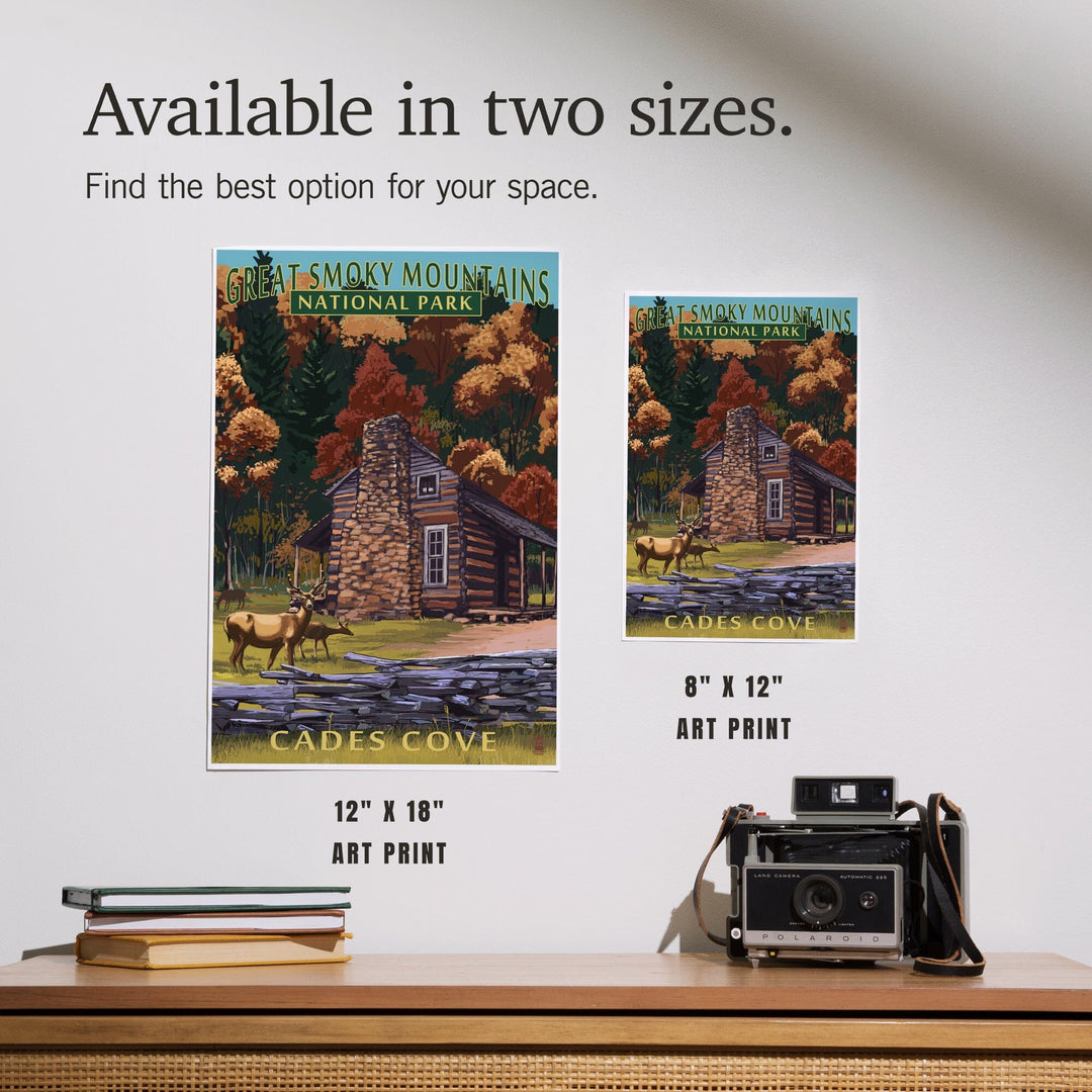 Great Smoky Mountains National Park, Tennessee, Cades Cove and John Oliver Cabin Press, Art & Giclee Prints - Lantern Press