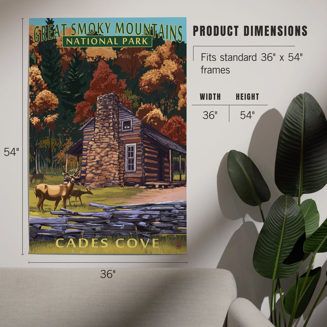 Great Smoky Mountains National Park, Tennessee, Cades Cove and John Oliver Cabin Press, Art & Giclee Prints - Lantern Press