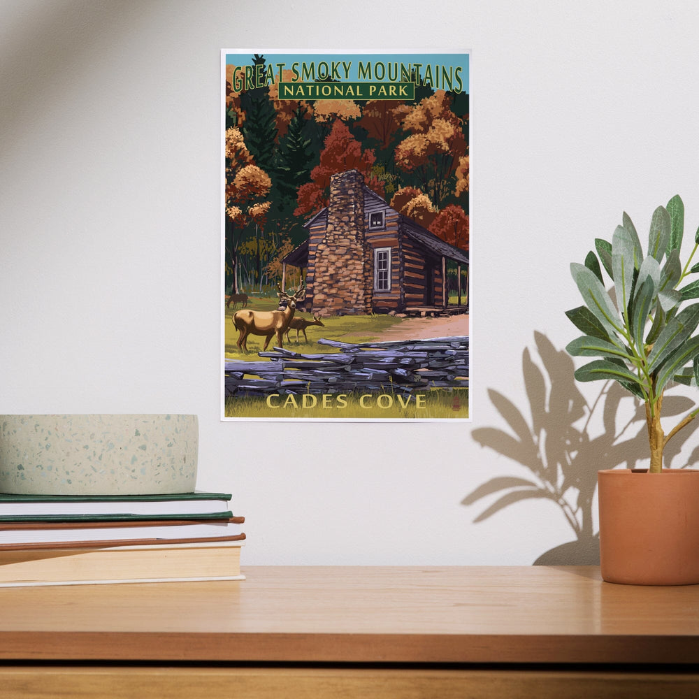 Great Smoky Mountains National Park, Tennessee, Cades Cove and John Oliver Cabin Press, Art & Giclee Prints - Lantern Press